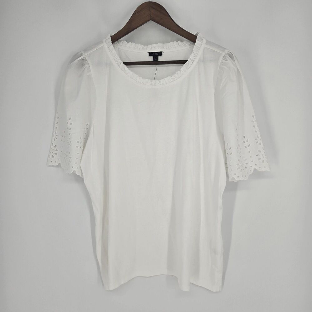 NWT Talbots White Eyelet Short Sleeve Cotton Blouse 2XP